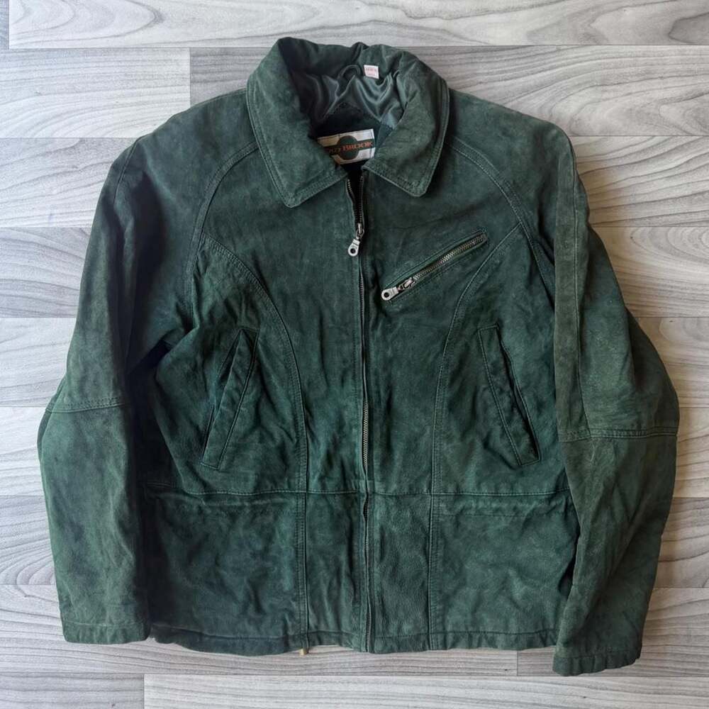 OutBrook Vintage Dark Green Suede Leather Zip Jacket
